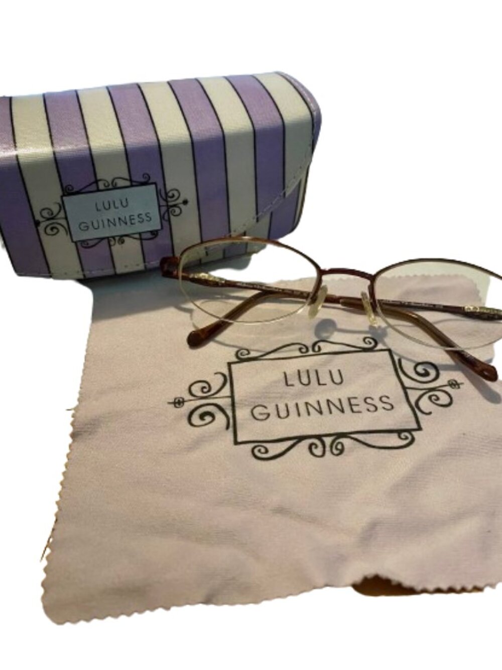 Lulu Guiness Frames L614 Half Rim Frames Oval Shaped Rhinestones Detail Burgundy